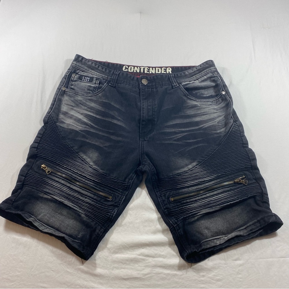 Contender Shorts Men 38 Distressed Black zipper pockets jean shorts